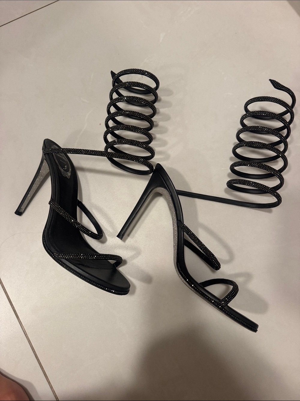 Rene Caovilla Black Spiral Wrap Stiletto Sandals - Picture 2 of 2